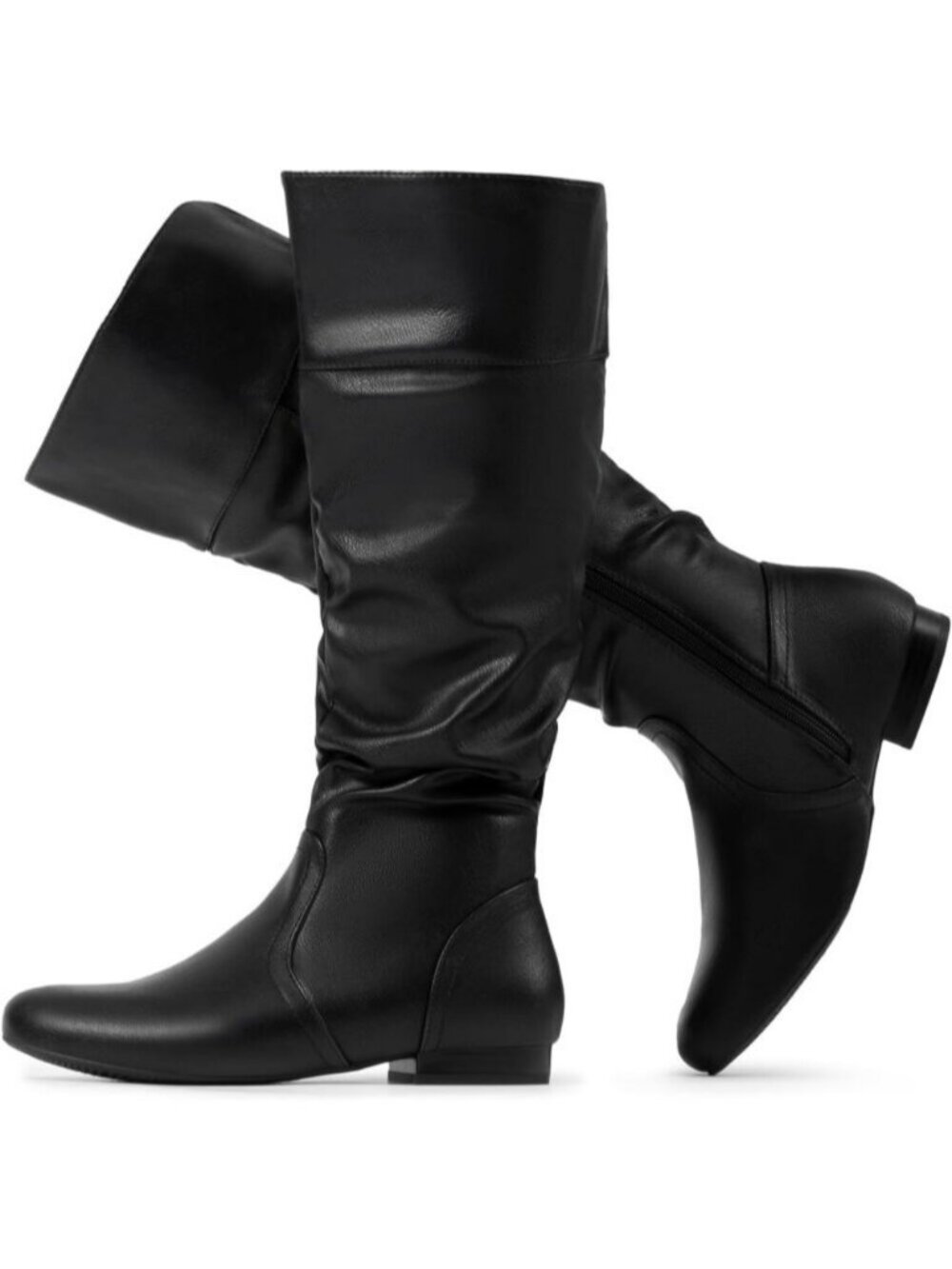 DREAM PAIRS Women's Black/Pu Knee High Slouch Boots Round Toe Wide Calf Boots
